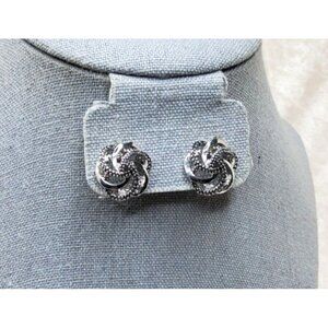 Vintage Silver Tone Interlocking Swirl Knot Clip-On Earrings